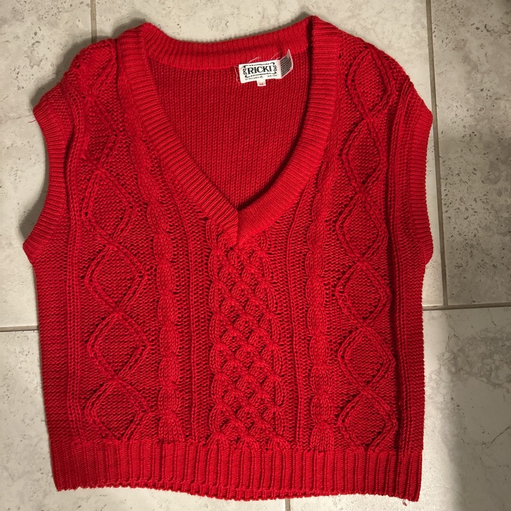 Vintage Ricki’s Vibrant Red V-Neck Sweater Vest